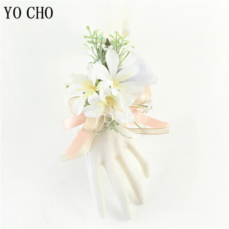 Wedding Groom Boutonniere Bride Bridesmaid Women Hand Wrist Flower Silk Rose Boutonniere Buttonhole for Marriage Party Flower Good Vibrations