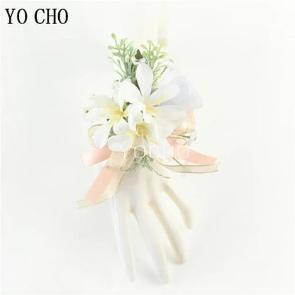 Wedding Groom Boutonniere Bride Bridesmaid Women Hand Wrist Flower Silk Rose Boutonniere Buttonhole for Marriage Party Flower Good Vibrations
