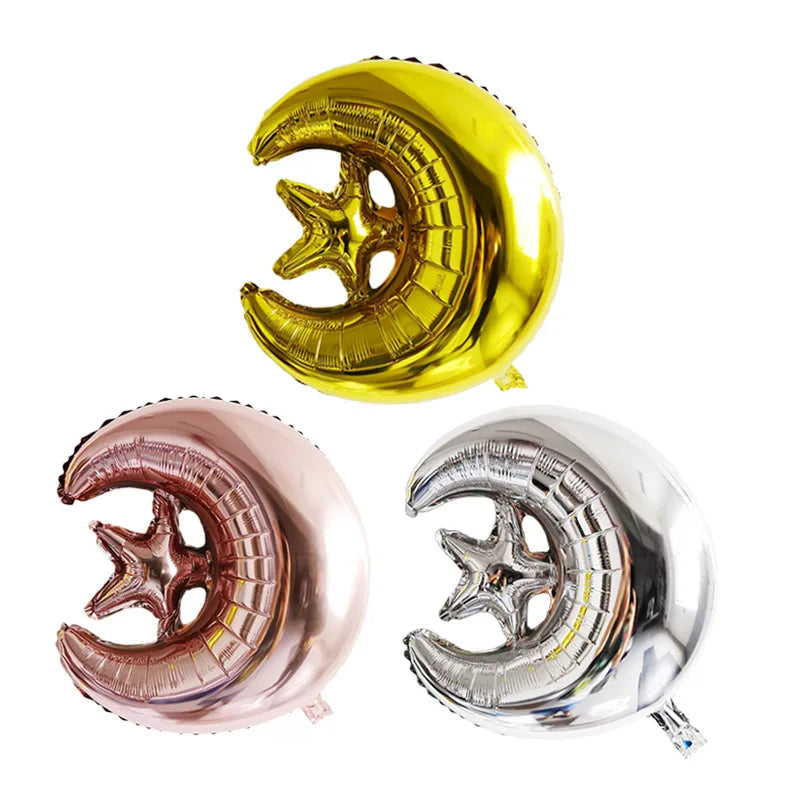 Eid Mubarak Balloons 2024 Ramadan Decorations for Home Moon Star Foil Balloon Muslim Aid Moubarak Kareem Festival Party Supplies Good Vibrations