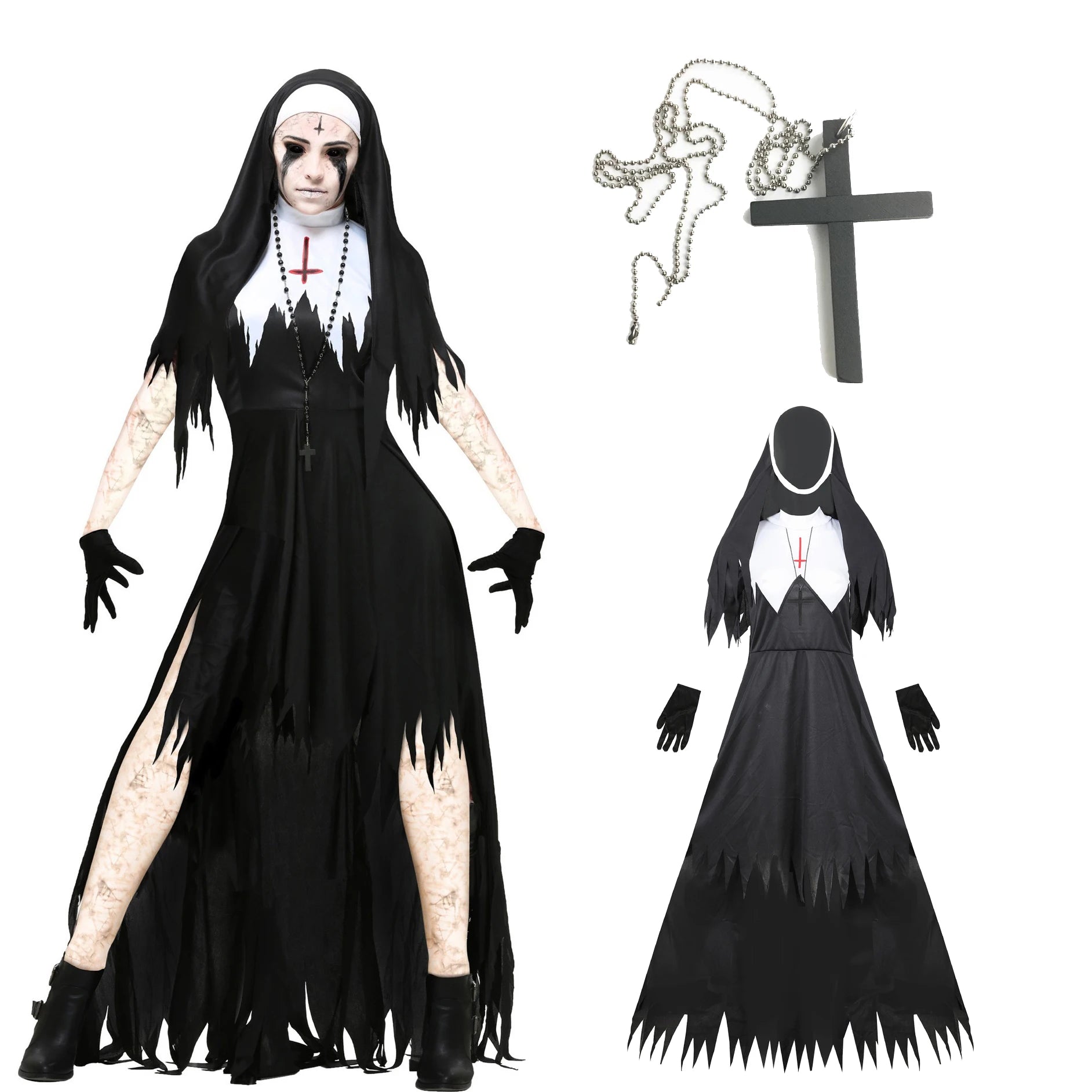 Halloween Nun Cosplay Costume Women Black Vampire Fantasy Dress Terror Sister Party Disguise Female Fancy For Adults Good Vibrations