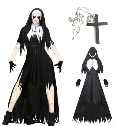 Halloween Nun Cosplay Costume Women Black Vampire Fantasy Dress Terror Sister Party Disguise Female Fancy For Adults Good Vibrations
