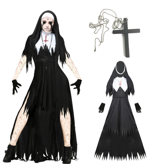 Halloween Nun Cosplay Costume Women Black Vampire Fantasy Dress Terror Sister Party Disguise Female Fancy For Adults Good Vibrations