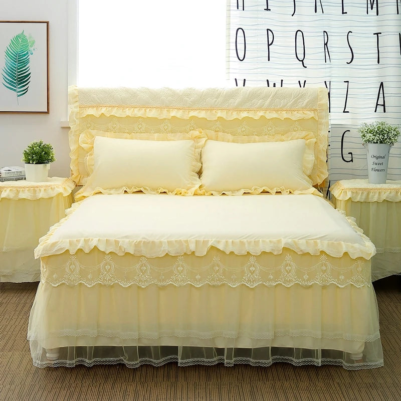 Princess 1 Piece Lace Bed Skirt + 2 Piece Pillowcases Bedding Bedspreads Sheet Pink Lace Bedding Set Bed For Girl Bed Cover Good Vibrations