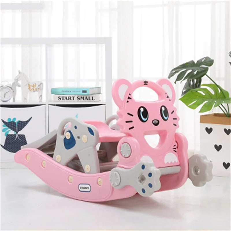 Feelbaby Indoor Plastic Playhouse for 2-8 Years Old Kids Multi-Function Deformation Rocking Horse Slide Adventure Park Garden Good Vibrations