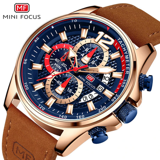 MINI FOCUS MF0350G MF 0350 Fashion Men`s Wristwatches Quartz Clock Leather Strap Waterproof Luminous Hands Watches for Men Reloj Good Vibrations