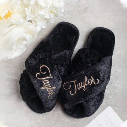 Personalized Bridal Slipper Bridesmaid Gifts Wedding Bridesmaid Fluffy Bachelorette Fluffy Slippers birthdays Christmas Gifts Good Vibrations