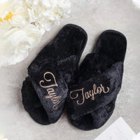 Personalized Bridal Slipper Bridesmaid Gifts Wedding Bridesmaid Fluffy Bachelorette Fluffy Slippers birthdays Christmas Gifts Good Vibrations