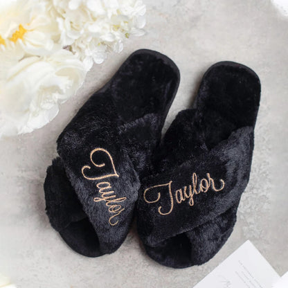 Personalized Bridal Slipper Bridesmaid Gifts Wedding Bridesmaid Fluffy Bachelorette Fluffy Slippers birthdays Christmas Gifts Good Vibrations