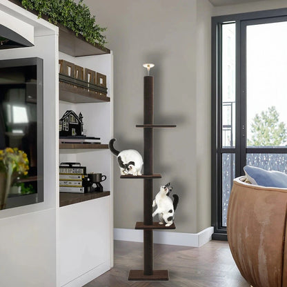 Dark Brown Tall Cat Tree Tower Handmade Classic Indoor Carpet Cat Bed with Wool and Sisal Scratching Post Pole for Kittens Good Vibrations
