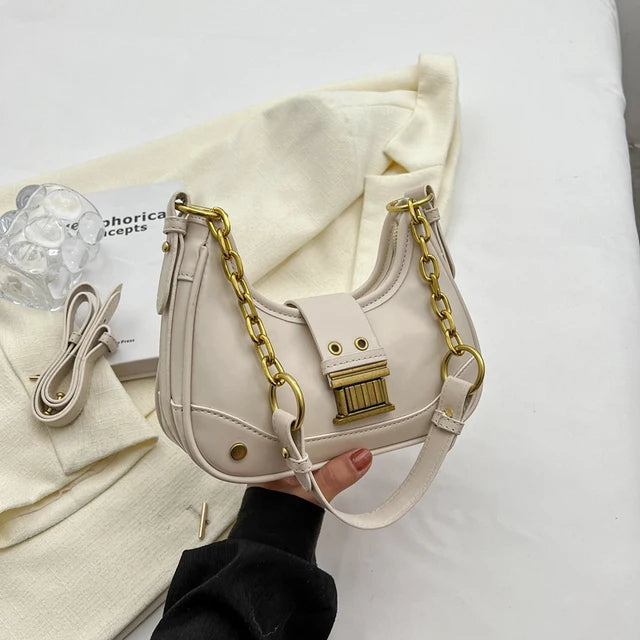 Saddle Small Crossbody Bags for Women 2023 Trend Designer PU Leather Shoulder Bag Ladies Chain Handbags and Purses Good Vibrations