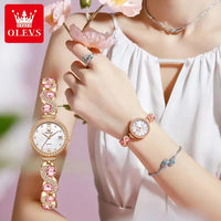 OLEVS 5633 Women's Wristwatch Elegant Luxury Quartz Watch Ladies Fashion Waterproof Diamond Bracelet Watches Sapphire Girl Clock Good Vibrations