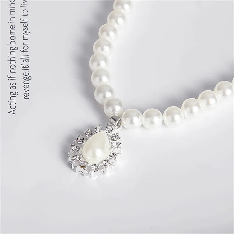 Pearl Jewelry Set for Women Water Drop Dangle Earrings Crystal Pendants Imitation Pearl Beads Necklaces femme brincos e colares Good Vibrations Adult Super Store