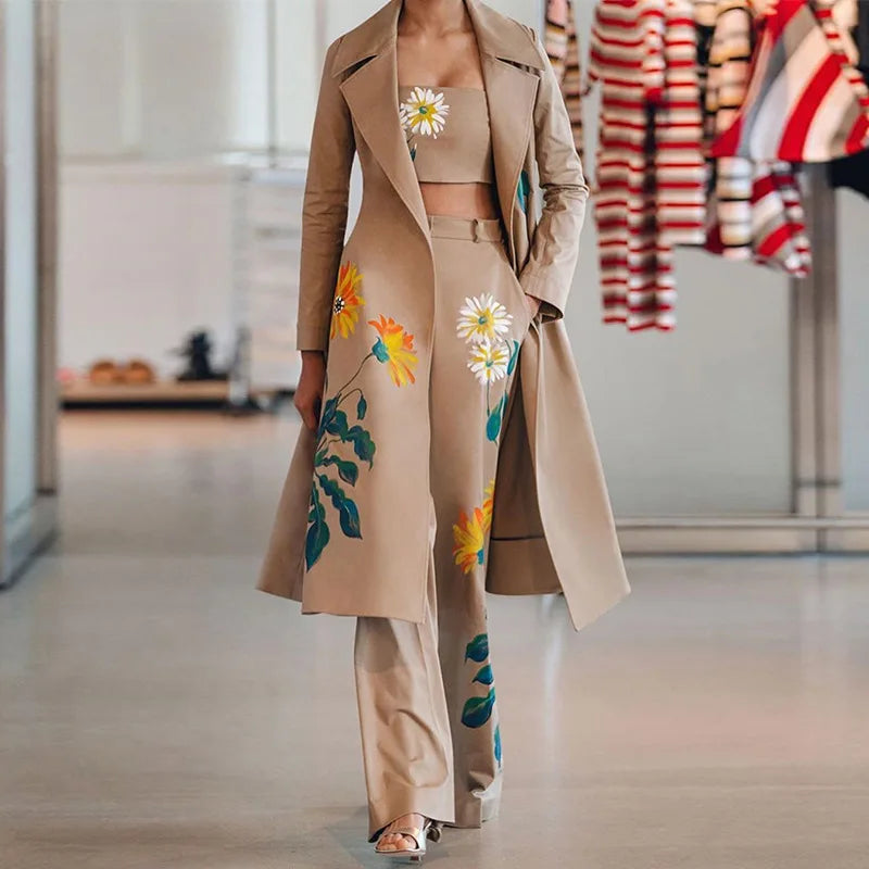 3 Piece Set Women Suit Coat And Wide Led Pants Sets Elegant Long Sleeve Lapel Coat Strapless Top Trousers Sets Femme Outfits Set Good Vibrations
