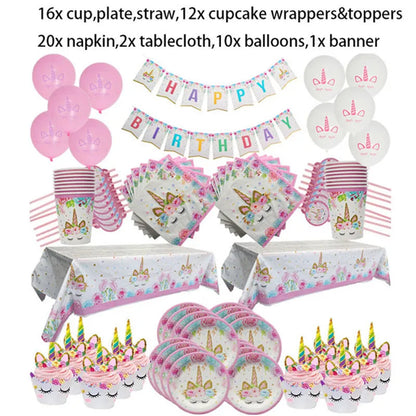 Unicorn Decoration Birthday Party Decor Kids Unicorn Disposable Tableware set Unicornio Baby Shower Girl Birthday Party Supplies Good Vibrations