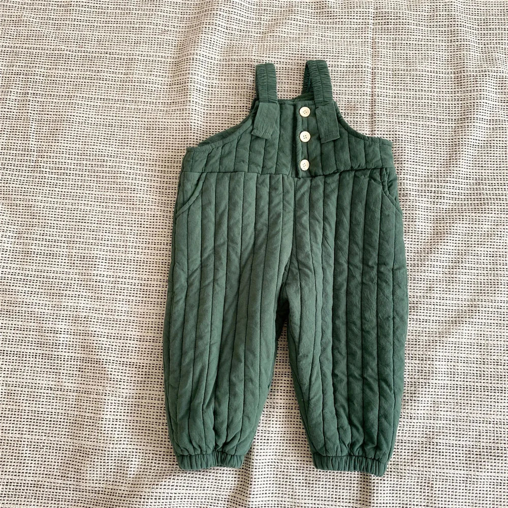 2021 Autumn Winter unisex solid color quilted overalls Korean style boys and girls warm thick casual suspender trousers 2-6Y Good Vibrations