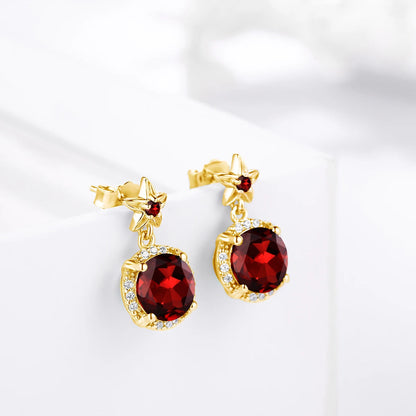Szjinao Boho Flower Engrave Ring Earrings Pendant Garnet Diamond Silver 925 Gold Plated Dubai Jewelry Sets Jewellery Good Vibrations