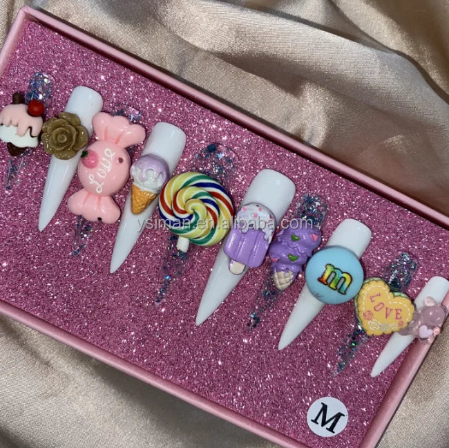 High Quality Multiply Designs 3D Handmade Customize Salon Press on Nails Acrylic Materials Set Good Vibrations