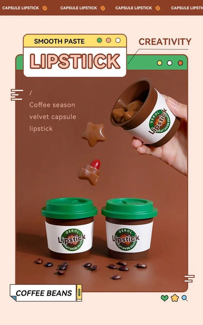 Derol Coffee Cup Capsule Lipstick Kit 6 Colors/cup Mini Star Lipstick Velvet Matte Candy Lip Stick Set Good Vibrations