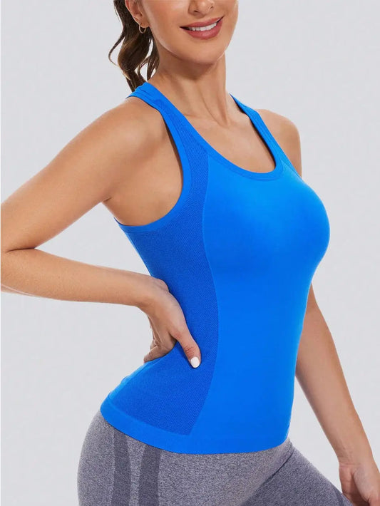 Workout Tank Tops for Women Racerback Tank Tops Seamless Gym Tops Sleeveless Athletic Yoga Running Shirts Good Vibrations