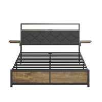 Queen Bed Frame with Storage Headboard, Built-in Charging Station, RGB LED Lights, Side Shelf, No Box Spring Needed Good Vibrations