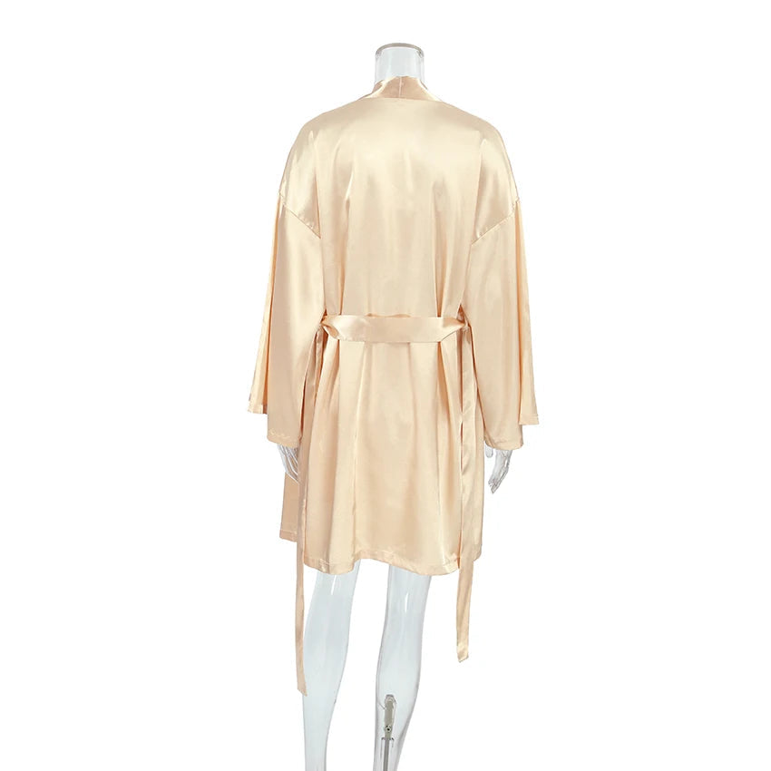QINSI Sexy Bathrobe Silk Pajamas for Women Three Pieces Bra Robes Women Set Sleepwear Long Sleeved Satin Sexy Nightwear Good Vibrations