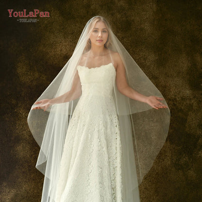 YouLaPan V25-L Extra Large Solid Color Bridal Veil 118 Inch Round Double Layer Classic Veil for Cathedral Wedding Lawn Wedding Good Vibrations