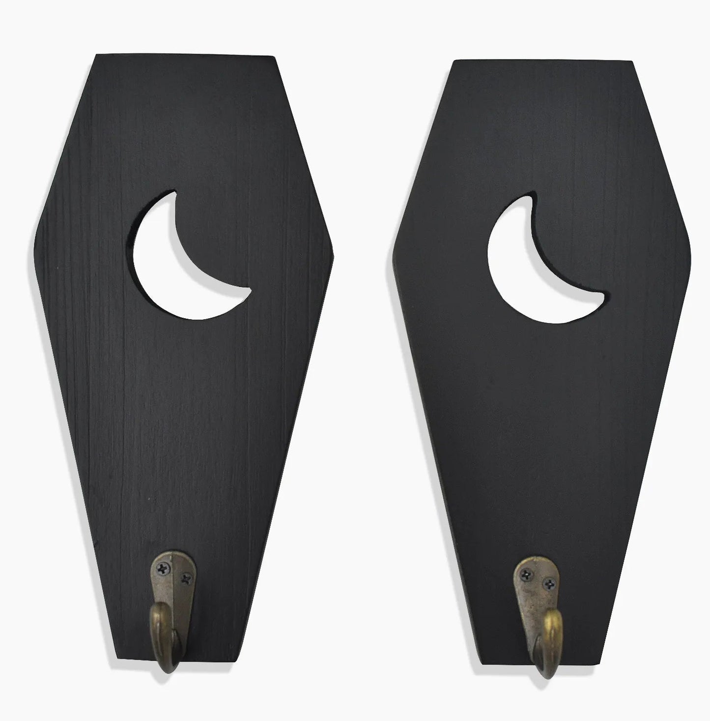 2 PCS Rustic Wall Mounted Coffin Key Holder Spooky Gothic Home Decor Halloween Decor Black Wooden Hanger Hooks for Keys Mugs Good Vibrations