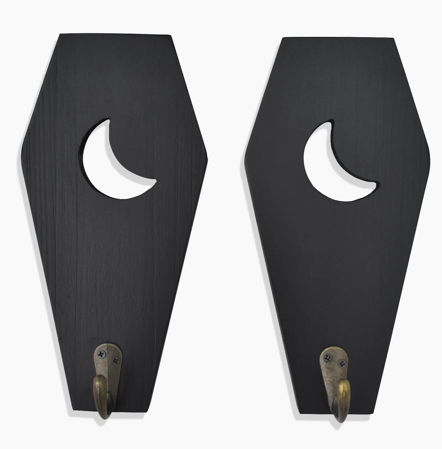 2 PCS Rustic Wall Mounted Coffin Key Holder Spooky Gothic Home Decor Halloween Decor Black Wooden Hanger Hooks for Keys Mugs Good Vibrations