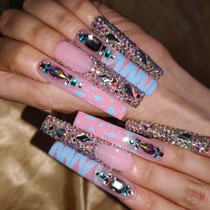 High Quality Multiply Designs 3D Handmade Customize Salon Press on Nails Acrylic Materials Set Good Vibrations