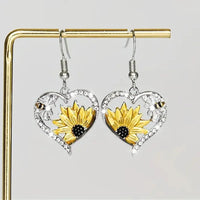FCJ Cute Lady Animal Bee Sunflower Heart Earrings Fashionable Sunflower Heart Design for Women Good Vibrations