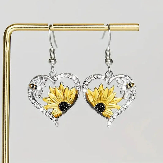 FCJ Cute Lady Animal Bee Sunflower Heart Earrings Fashionable Sunflower Heart Design for Women Good Vibrations
