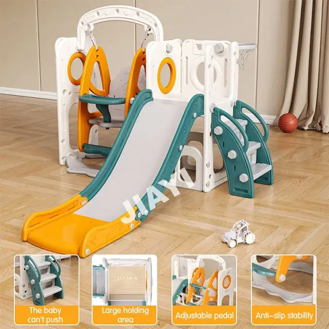 Plastic Swing Set with Slide and Playhouse for Outdoor Kids' Play for Gardens Sports Parks Schools Good Vibrations