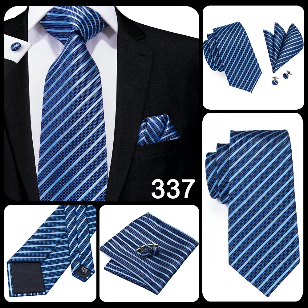 Hi-Tie Navy Blue Solid Paisley Silk Wedding Tie For Men Hanky Cufflink Mens Necktie Set Business Party New Design Dropshipping Good Vibrations