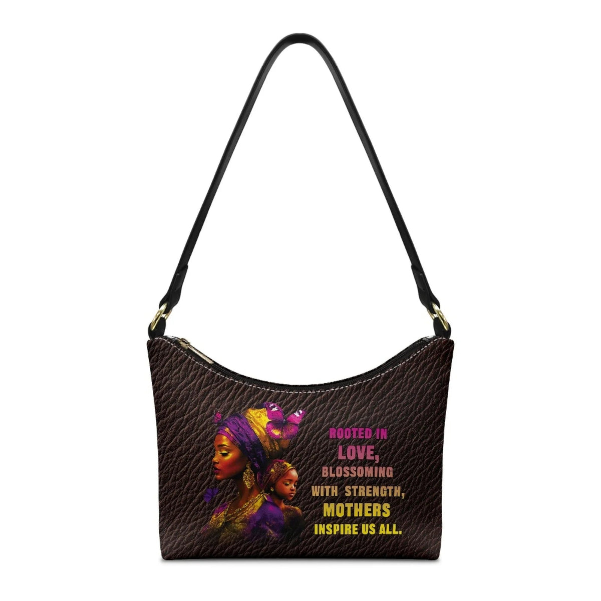 Nice Purple Flowers Birds Print Women's Single Shoulder Bag Fashionable Underarm Design Zip Portable All-Match Mother's Day Gift Good Vibrations