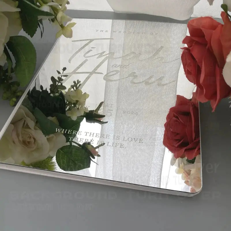 Personalized Wedding Guest Book Rustic Mirror Engraved Calligraphy Date Alternative Blank Favor Gift G025 Good Vibrations