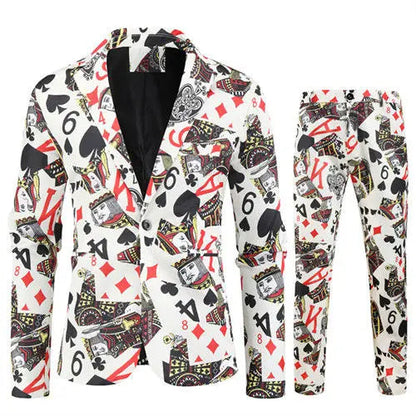 Red Printed Two-piece Men's Christmas Suit (Jacket + Pants) Stylish Male Blazer Coat with Trousers Black Green Blue S-4XL Good Vibrations