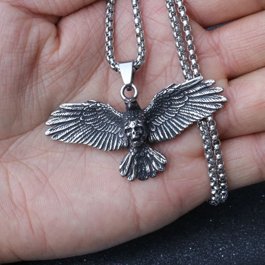 Retro Gothic Skull Face Eagle Pendant Stainless Steel Chain Necklaces Men's Hip-hop Jewelry