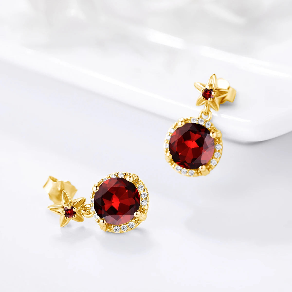 Szjinao Boho Flower Engrave Ring Earrings Pendant Garnet Diamond Silver 925 Gold Plated Dubai Jewelry Sets Jewellery Good Vibrations