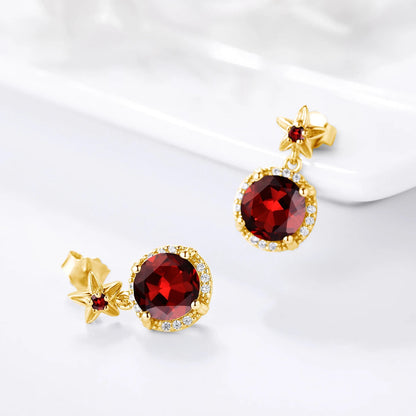 Szjinao Boho Flower Engrave Ring Earrings Pendant Garnet Diamond Silver 925 Gold Plated Dubai Jewelry Sets Jewellery Good Vibrations