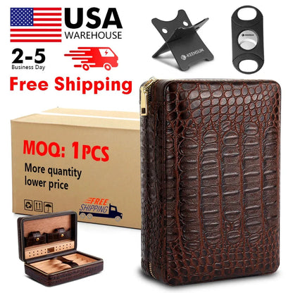 In-Stock Travel Cigar Case - Personalized Wood Pu Leather Humidor for Cigar Storage Accessories Quick Delivery Good Vibrations