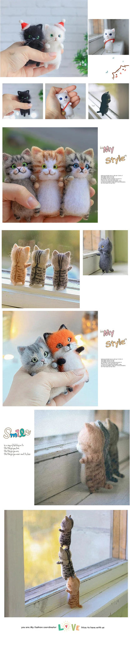 Cute and Interesting handmade toys DIY wool felt cat kits unfinished plush doll poking music toy gift Non-finished product Good Vibrations