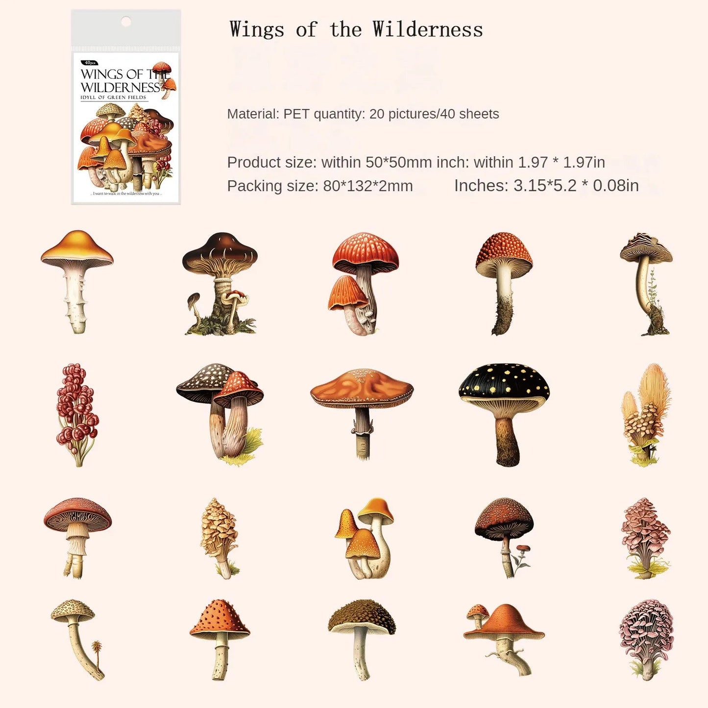 40 Sheets/pack PET Sticker Pack Green Wilderness Pastoral Series Alien Plant Theme Material Decoration Good Vibrations