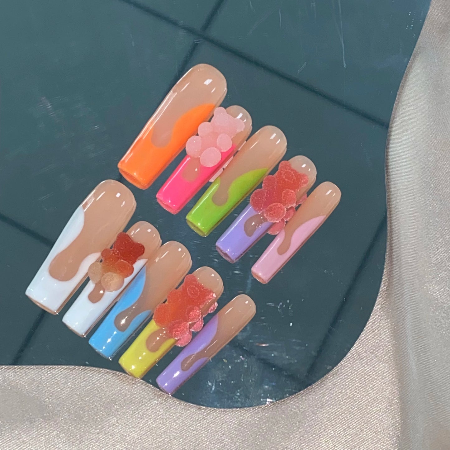 High Quality Multiply Designs 3D Handmade Customize Salon Press on Nails Acrylic Materials Set Good Vibrations