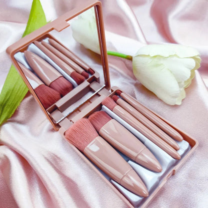 Makeup Brushes Set Travel 5-Piece Multi-Function Synthetic Hair Fan Brush Cosmetic Kit for Powder Blush Foundation Eye Shadow Good Vibrations