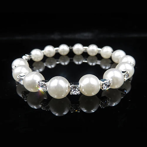 Wedding Bridal Jewelry Set String of Pearls Prom Silver Color Crystal Bracelet Necklace Earrings for Women jewellery sets Good Vibrations Adult Super Store