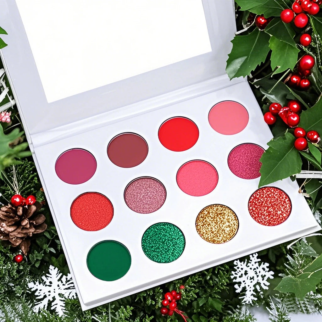 Wholesale Christmas Gift 12 Color High Pigmented Eye Shadow Palette Shimmer Private Label Christmas Eyeshadow Palette Good Vibrations