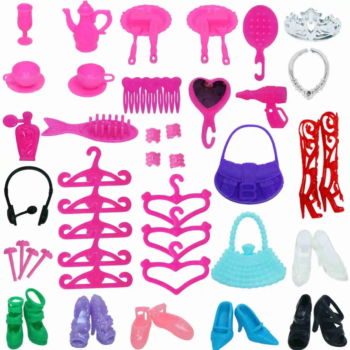 Mixed Doll Accessories Shoe Rack Pink Bed Bike Bag Sofa Dresser Display Doll Holder Dollhouse Furniture for 30cm Girl Doll Toy Good Vibrations