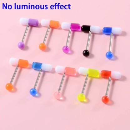 Surgical Steel Bar Tongue Rings Acrylic Glow in the dark ball Tongue Barbell Luminous Acrylic Ball Belly button Ring Piercing Good Vibrations