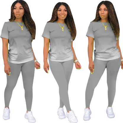 Two Piece Sets Women Outfits Summer Fashion Printed Round Neck Short Sleeved Top & Casual Skinny Shorts Set Streetwear Good Vibrations