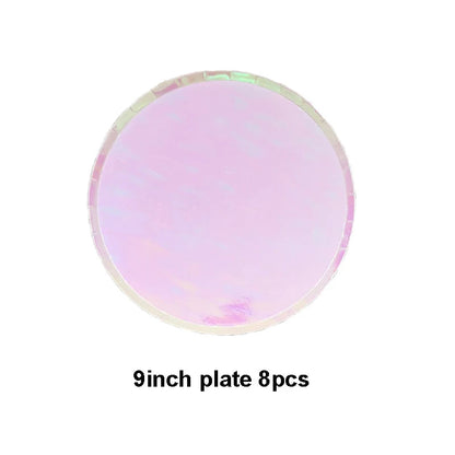 Rose Gold Disposable Tableware sets Paper Plates/cups/straws Iridescent Wedding Birthday Party Decor rainbow Dish Party Supplies Good Vibrations